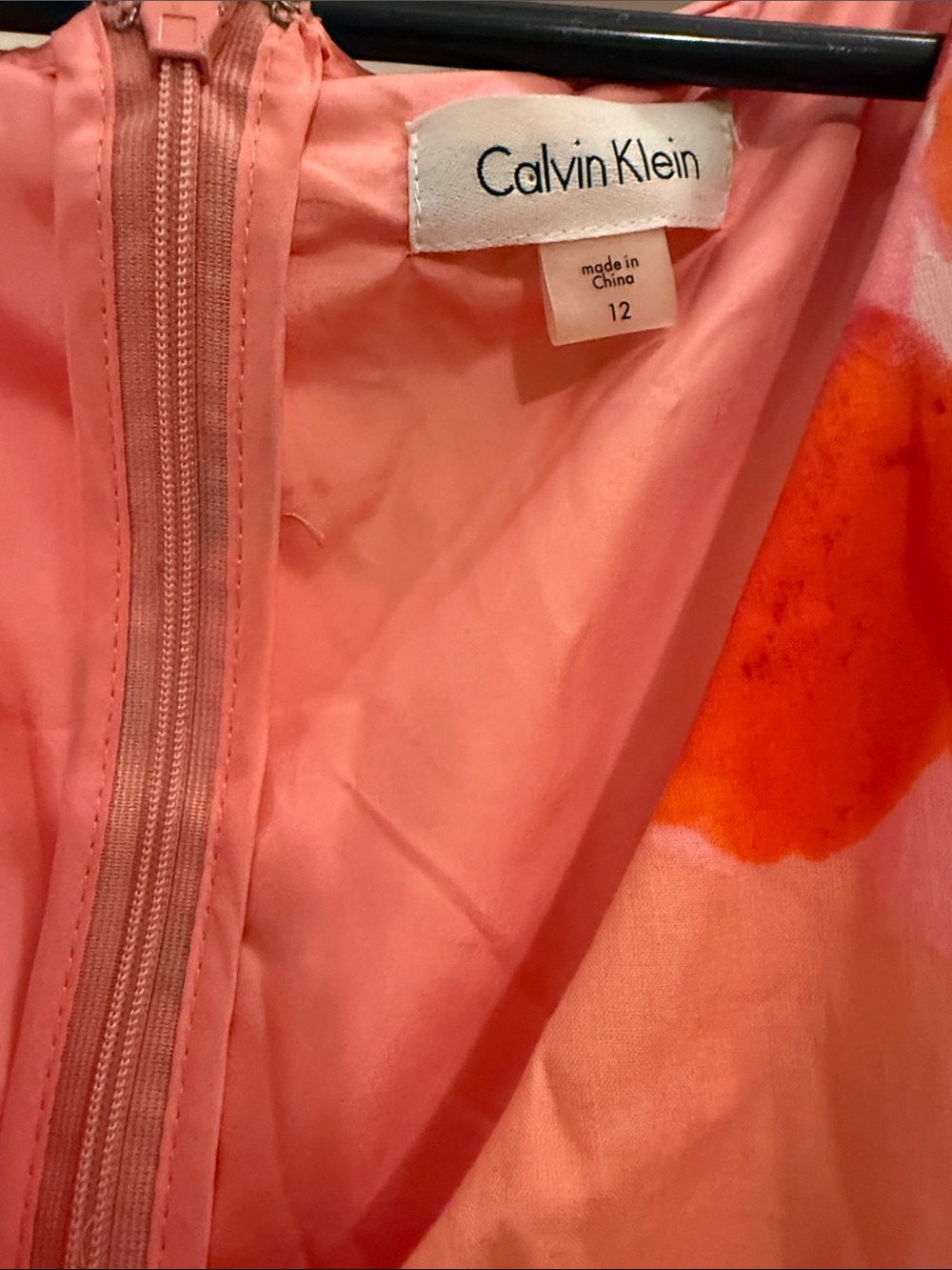 Calvin Klein Coral-Peach Floral Wrap Midi Dress - Picture 3 of 4